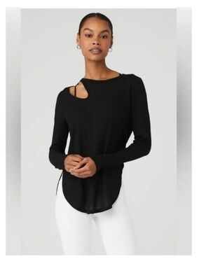 Alo Yoga Ribbed Peak Cutout Long Sleeve Top - Black - XSmall